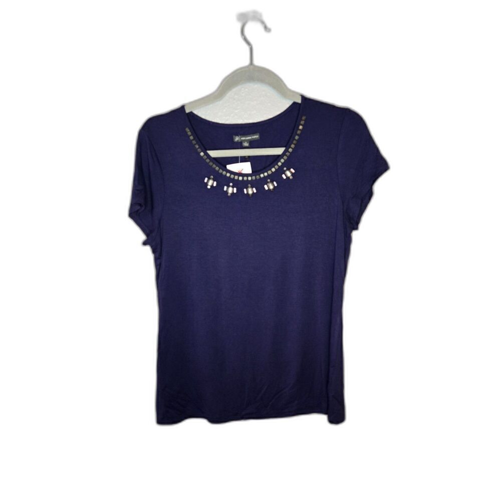 Adrianna Papell Women's NWT Beaded Blue T-Shirt Size Small